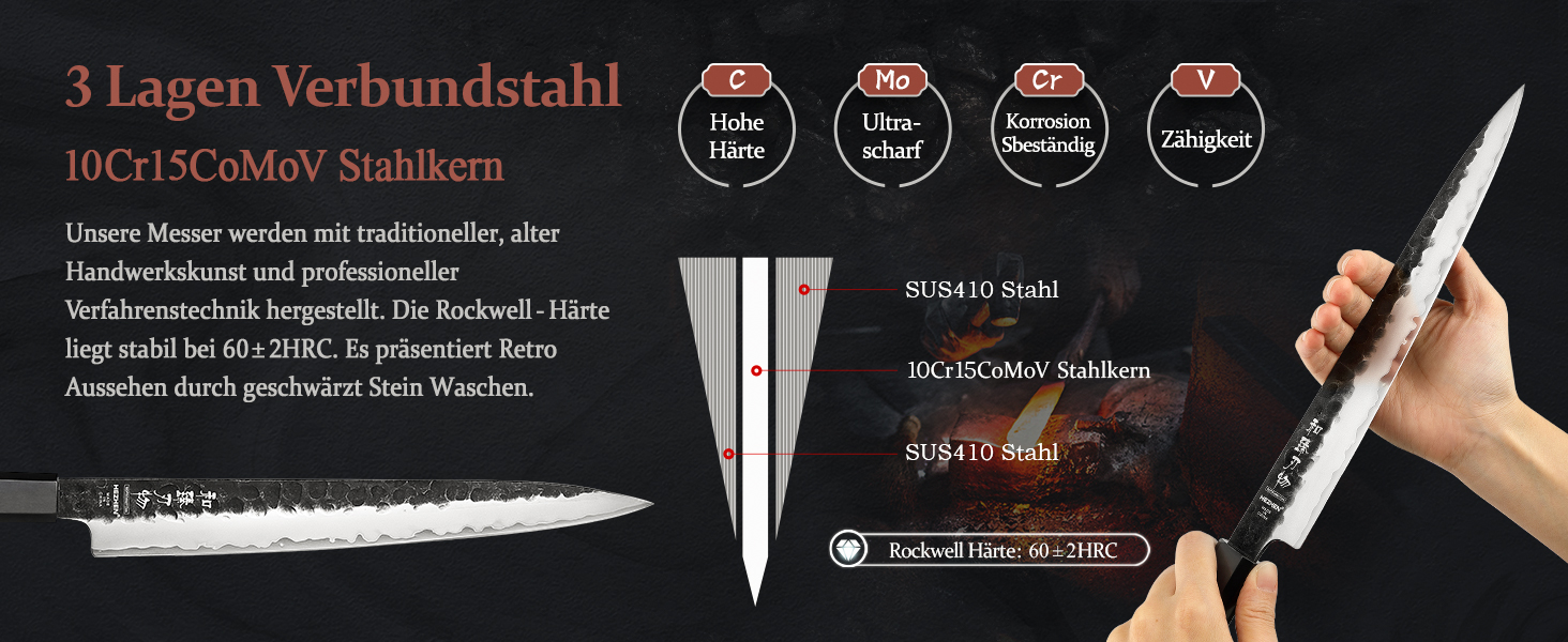 HEZHEN 8-Inch 3-Layer Damascus Steel Chef's Knife - Professional Japanese Kitchen Knife with Octagonal Redwood Handle & Wooden Sheath