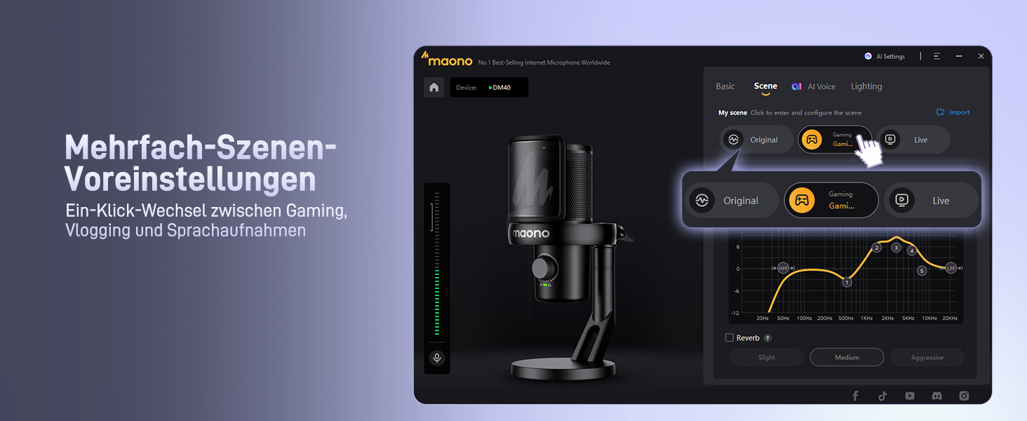 MAONO DM40 Бездротовий мікрофон для ПК з RGB підсвічуванням та ШІ-зміною голосу, 3-рівнева шумозаглушення, для геймінгу, подкастингу та стрімінгу