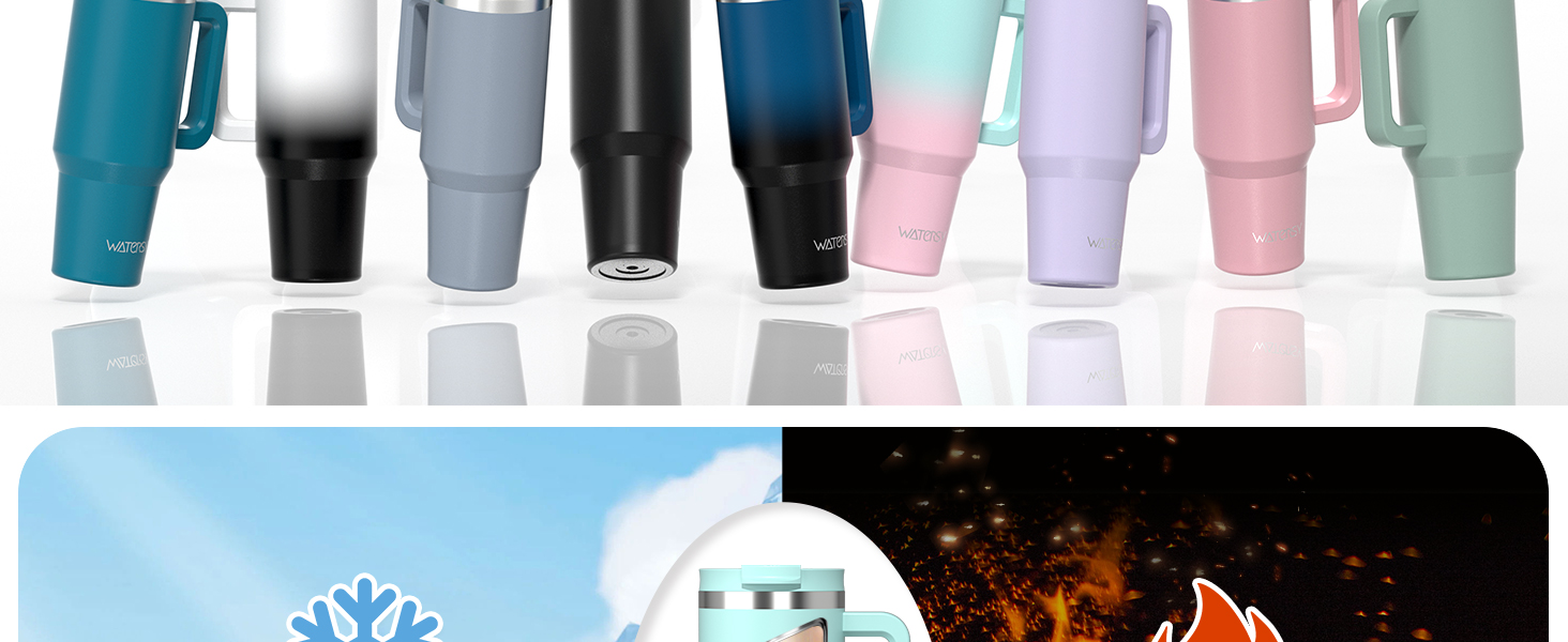 Термокружка WATERSY 1.2L з 2 трубочками, 1200 мл, витікoзахисний, вакуумна ізоляція, BPA free, ретро-зелений/бонбон-рожевий