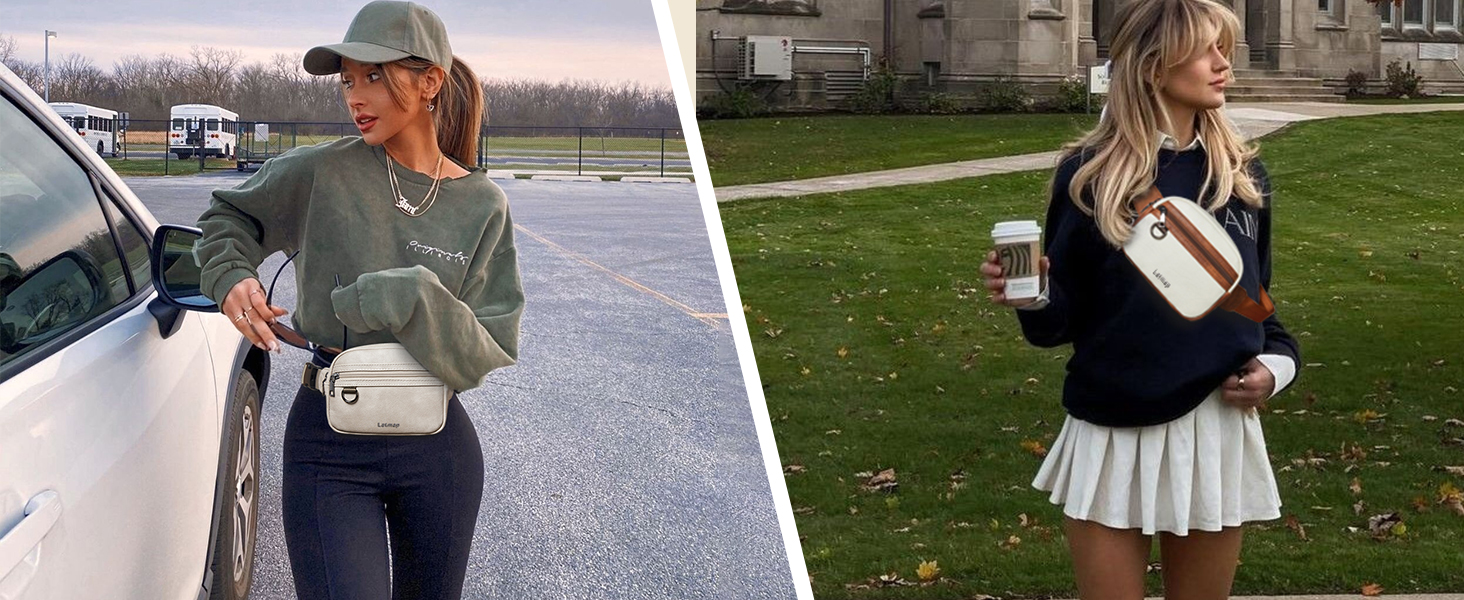 Жіноча сумка на пояс, кросбоді, з PU шкіри, водовідштовхувана, антикрадіжна, 4 відділення, чорна, на блискавці, 19.05 x 15 см, 55 см ремінець, ручне прання