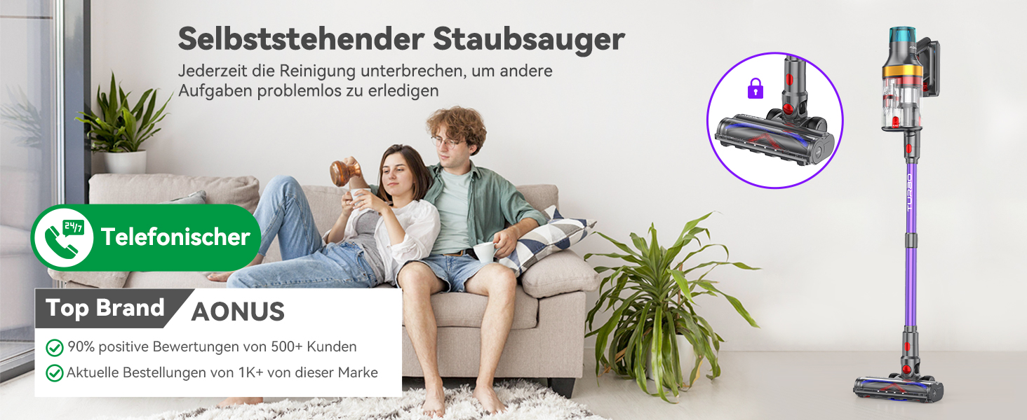 Бездротовий пилосос Aonus A9 Max 58Kpa з акумулятором, 600W, 1.8L, з сенсорним екраном, до 75 хвилин роботи, для твердих поверхонь, килимів та шерсті тварин