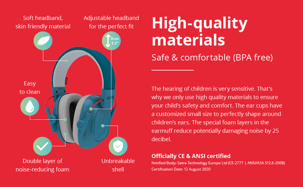 Дитячі навушники для захисту від шуму Alpine Muffy – комфортний захист вух для дітей до 16 років, регульоване наголов'я (чорний)