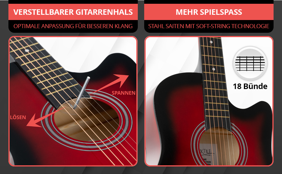 Rocktile WSD-5C-RDB: Акустична гітара Вестерн Slim Line - комплект з чохлом, струнами, ремінком та медіатором. Корпус з липи, гриф з катальпи. Колір: Redburst