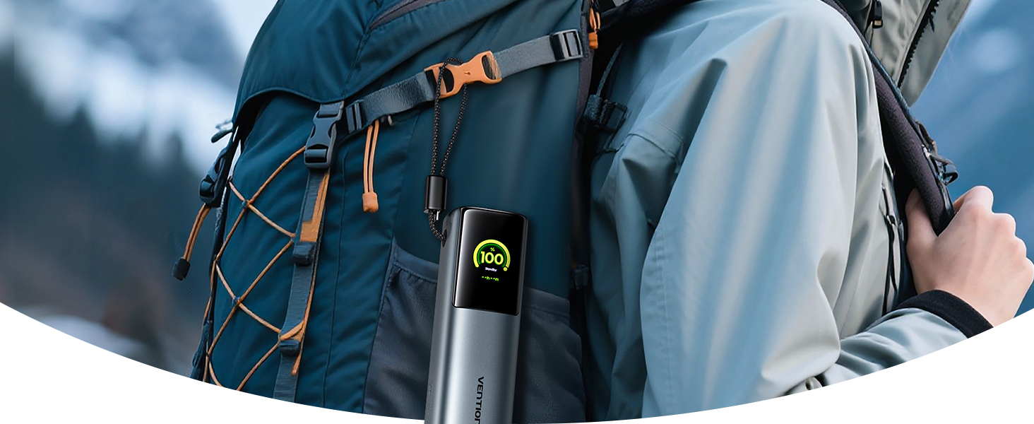 Power Bank VENTION 20000mAh 165W з дисплеєм та Emoji, інтегрований кабель USB-C, 2×100W USB-C + USB-A. Сумісний з MacBook Pro, iPad, Dell/HP, iPhone, Galaxy