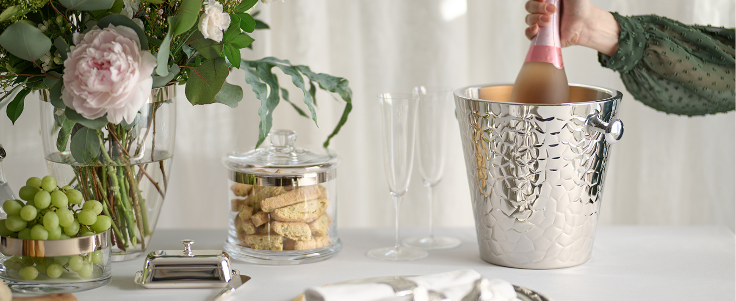 Охолоджувач для шампанського EDZARD Capri, золотий, для 1 пляшки, з підставкою, для вина, шампанського та льоду