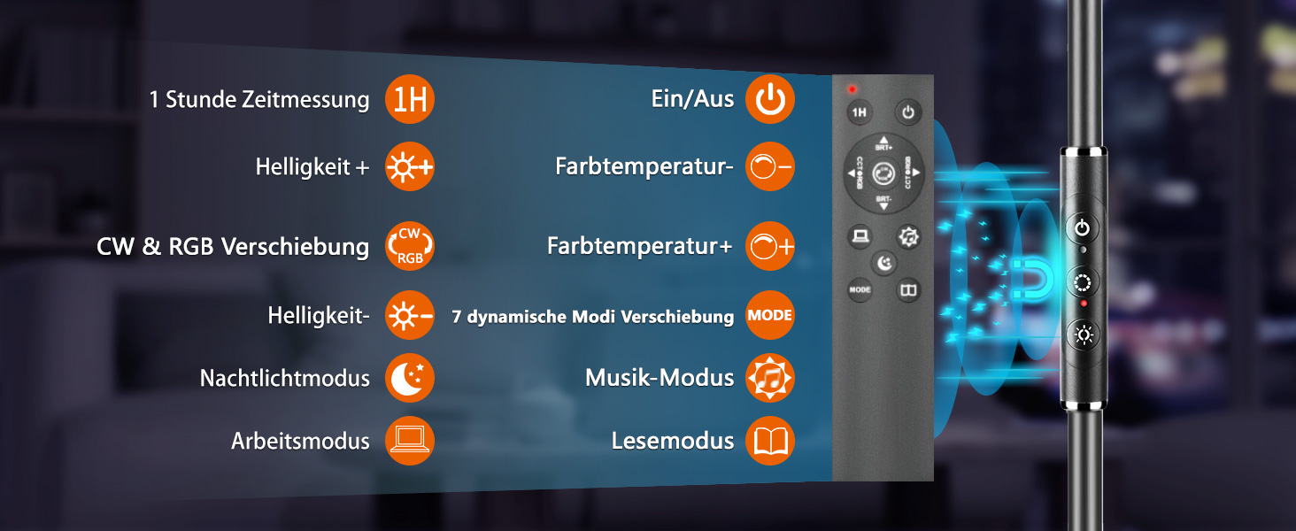 LED торшер, 42W, 16 мільйонів кольорів RGBCW, WiFi, керування через Alexa/Google Home, синхронізація з музикою, регульована яскравість, двосторонній, для вітальні та спальні (RGB-36W)