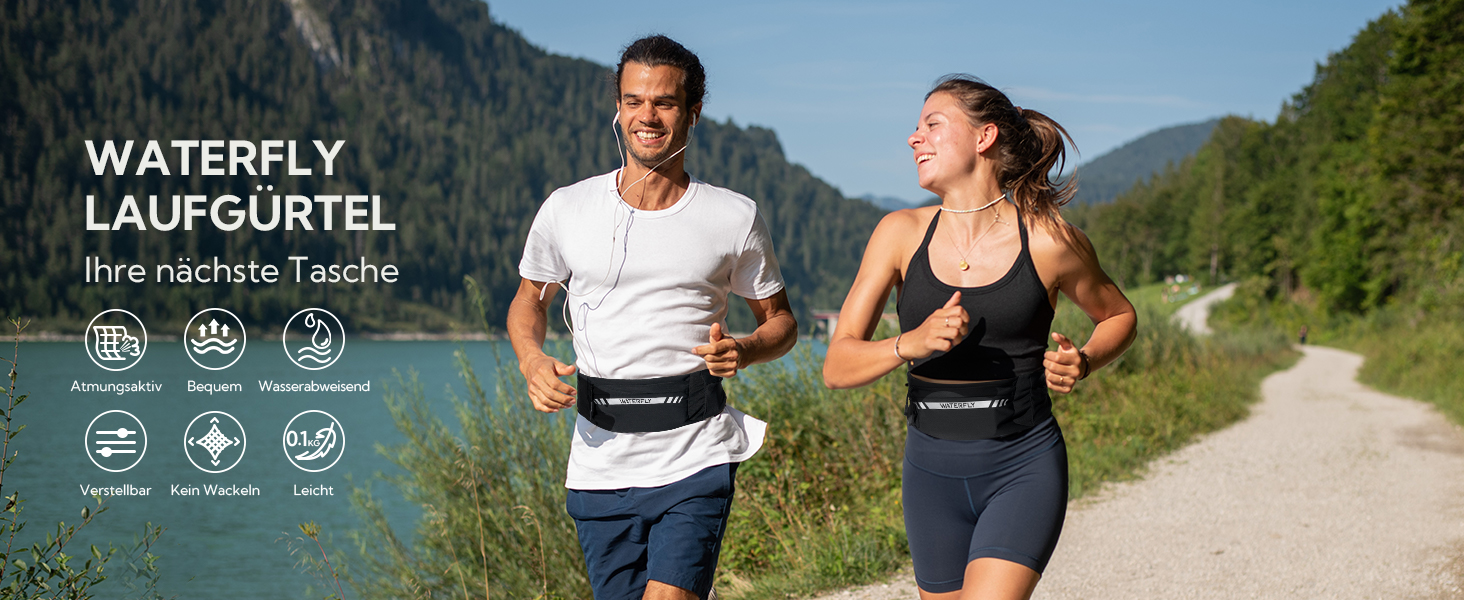 Поясна сумка для бігу Waterfly: поясна сумка для бігу, тренувань, фітнесу з 4 кишенями для телефону, чоловіча та жіноча