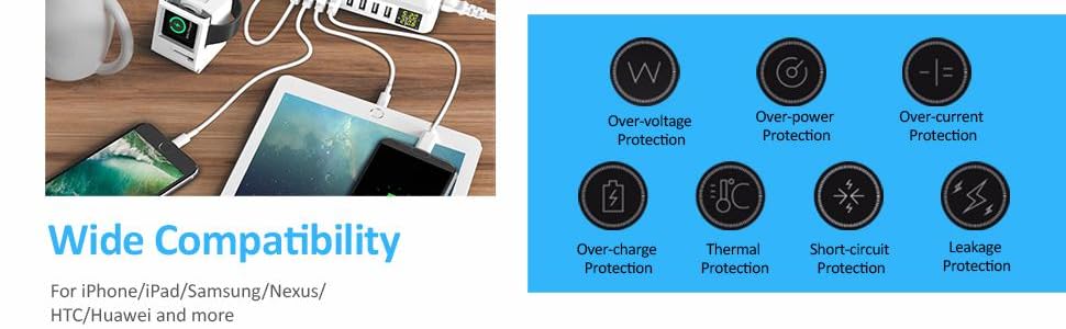 Зарядний пристрій USB 8 портів 5V/2A з індикатором для iPhone, Samsung, Xiaomi - мережевий адаптер для швидкої зарядки