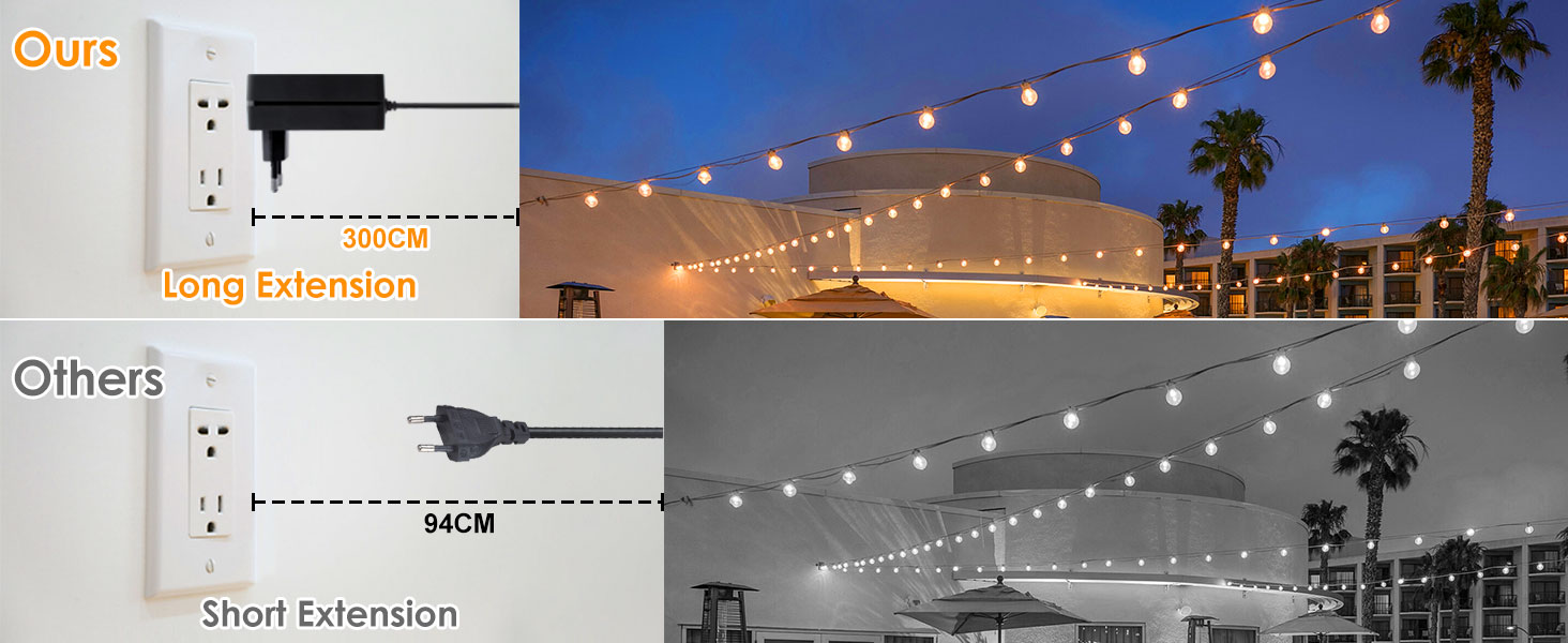 LED гірлянда для вулиці з димером - 30 метрів, G40 лампочки, таймер, IP44, вологостійка, для балкона, саду, вечірки, шлюбу, тераси (15м, 17+2 димери)