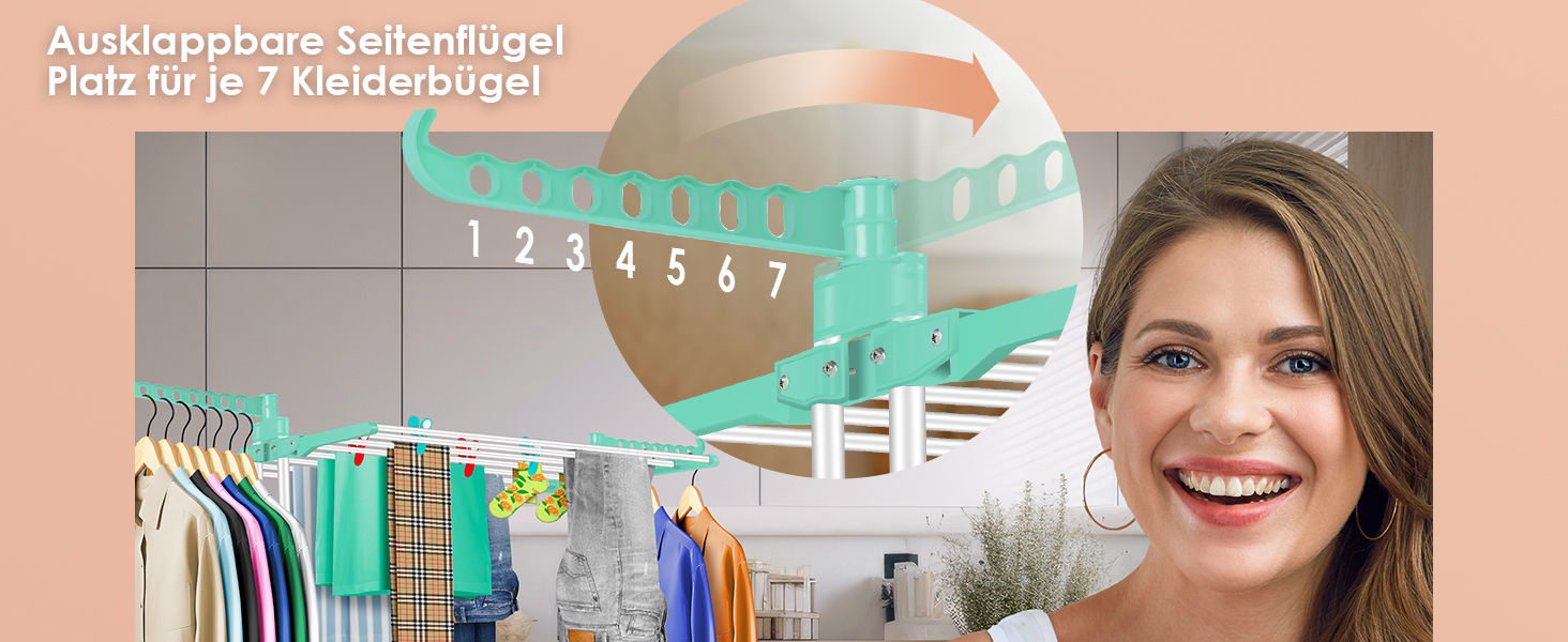 Кесер® Сушилка для білизни з колесами - Турбо-модель, 4 яруси, білий/антрацитовий, з кліпсами