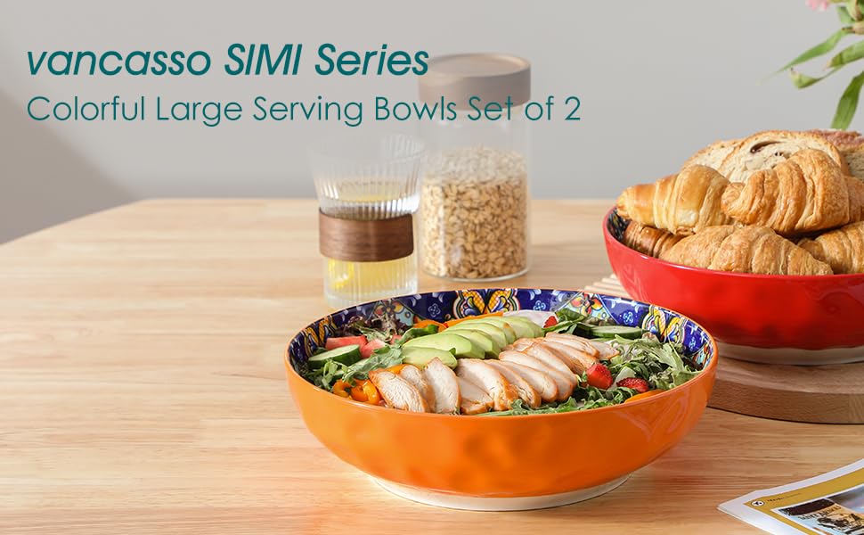 Набір тарілок Vancasso (4 шт) для супу та салату, кераміка, 2340 мл, червоний та помаранчевий, придатні для миття в посудомийній машині та мікрохвильовій печі