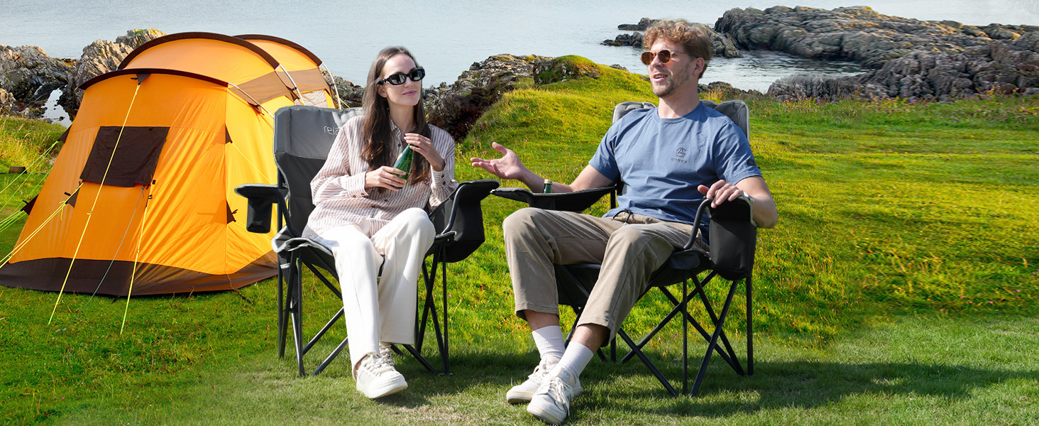 Кемпінговий стул складний RELAX FIELD 200KG з підстаканником та сумкою-холодильником, чорний