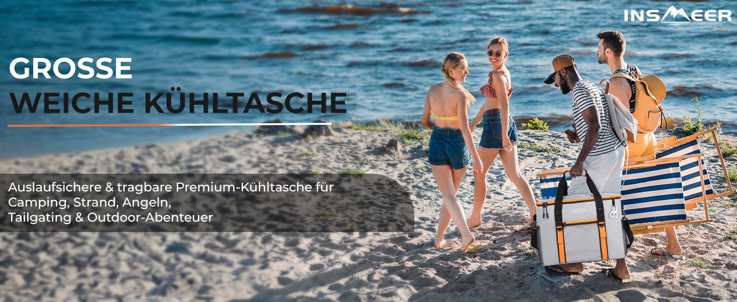 Сумка-холодильник INSMEER 50 л, 80 банок, сіра - для пікніка, кемпінгу, пляжу