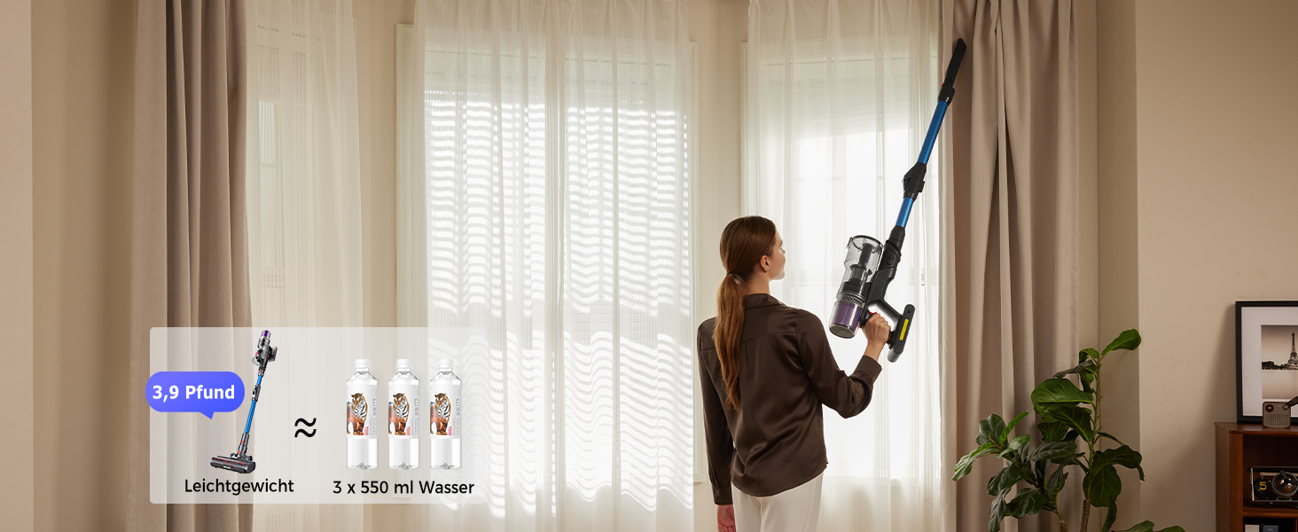 Бездротовий пилосос Proscenic P16 з акумулятором, 55 кПа, 550 Вт, 65 хв, гнучкий гофрований з'єднувач, GreenEye, щітка Anti-Tangle, для килимів, твердих поверхонь, шерсті домашніх тварин, автосалонів, блакитний