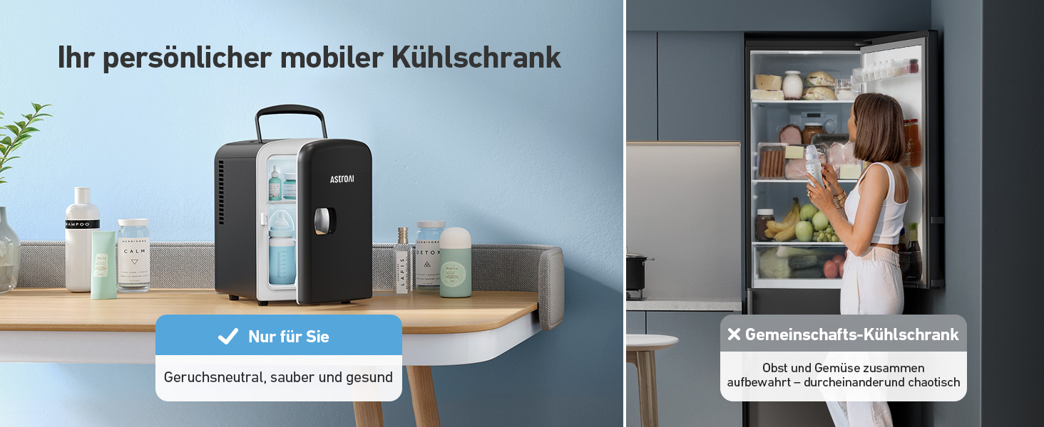 Міні-холодильник AstroAI, 4 літри, 6 банок, для авто, офісу, кімнати, косметики, 220V/12V, чорний