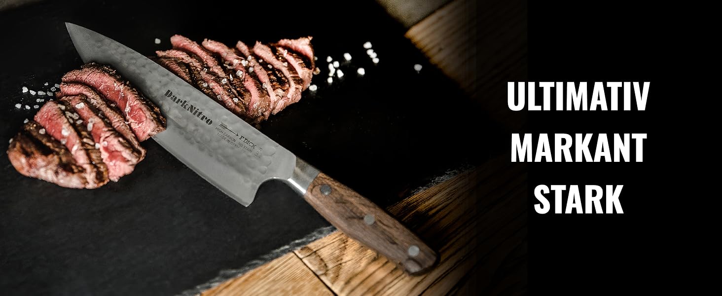 Ніж кухарський F. DICK Kochmesser DarkNitro 21 см, нержавіюча сталь, кування, гостра клинка 61 HRC, ручка з дуба та сталі, професійний ніж Made in Germany, 81147212