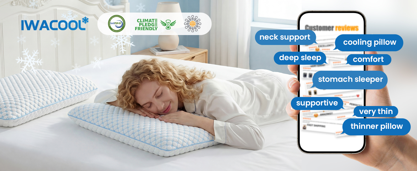Подушка з піни Memory Foam для сну на животі та спині, ультратонка 40x60 см, знімний чохол, ортопедична, синьо-біла