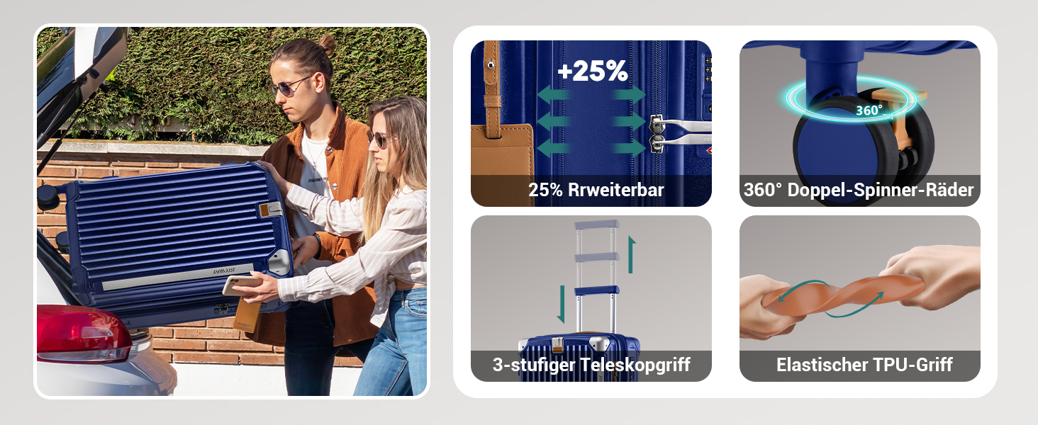 Чемодан Joyway ABS з жорсткою обшивкою, розширюваний, набір валіз з TSA замком та 4 колесами. Включає сумку та косметичку. Колір: зелений (блакитний). Набір валіз 3шт