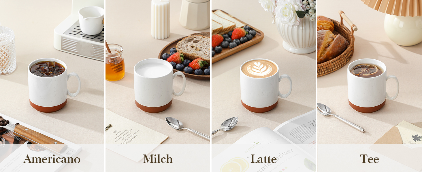 Набір кавових чашок MALACASA TARA Khakiweiß (4 шт.), 350 мл, кераміка, для кави, чаю, соку, лате, капучино, какао, безпечні для миття в посудомийній машині та використання в мікрохвильовці