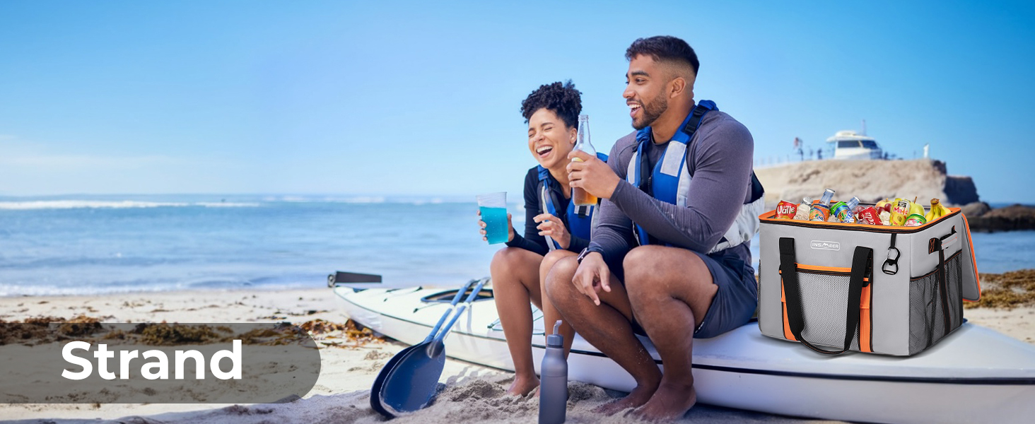 Сумка-холодильник INSMEER 50 л, 80 банок, сіра - для пікніка, кемпінгу, пляжу