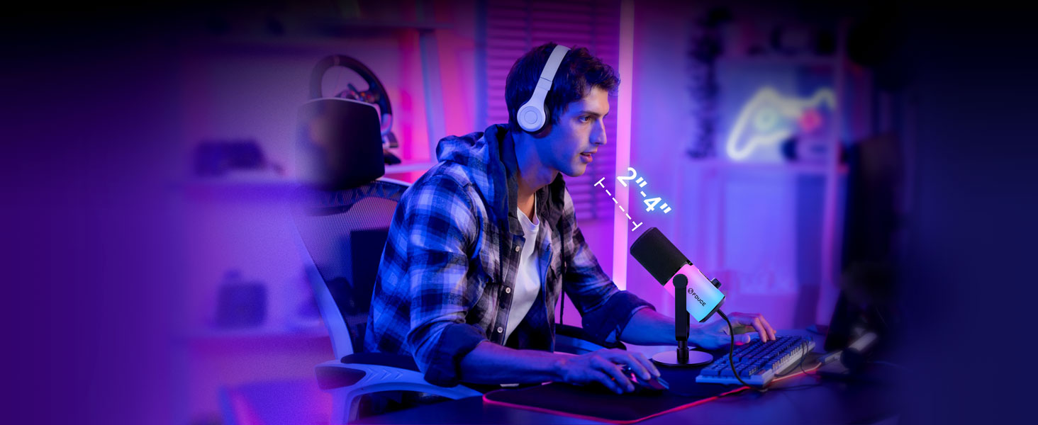 Ігровий мікрофон FDUCE з USB/XLR підключенням, RGB-підсвічуванням та регулятором посилення для стрімінгу, запису подкастів та співу