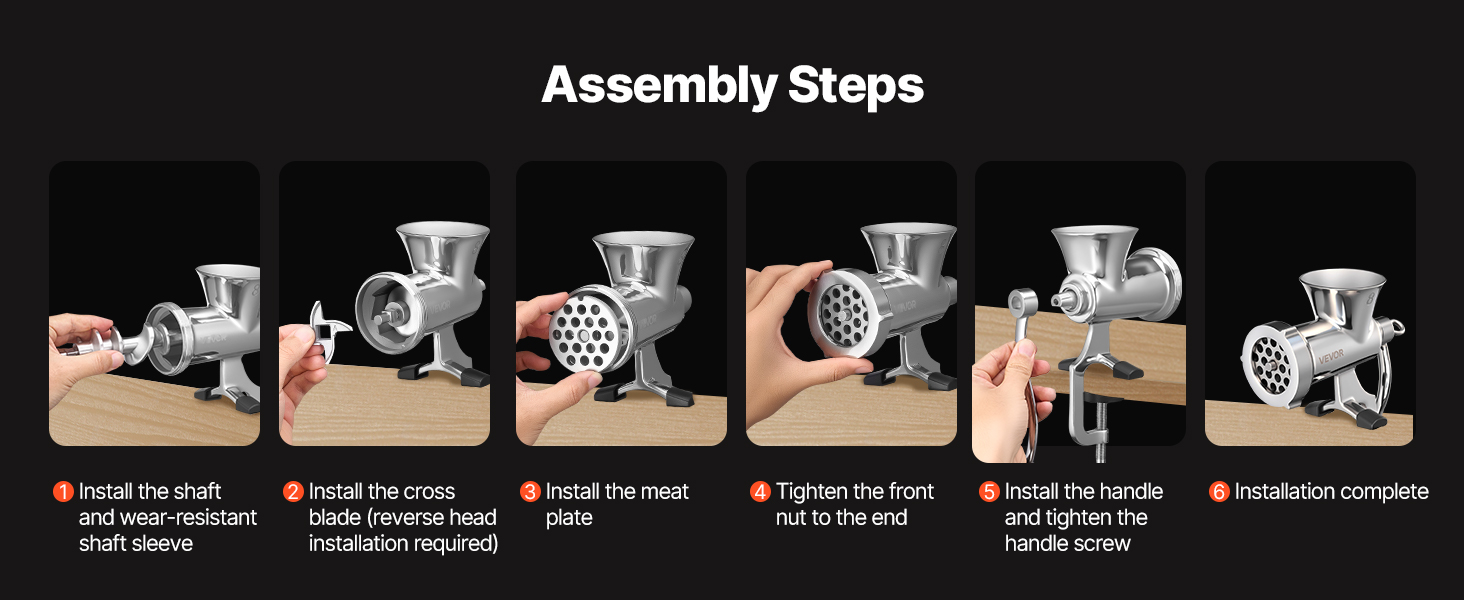 М'ясорубка ручна VEVOR з нержавіючої сталі 304, з присоскою для столу та насадками для ковбас (4.5/8 мм, 4 насадки)