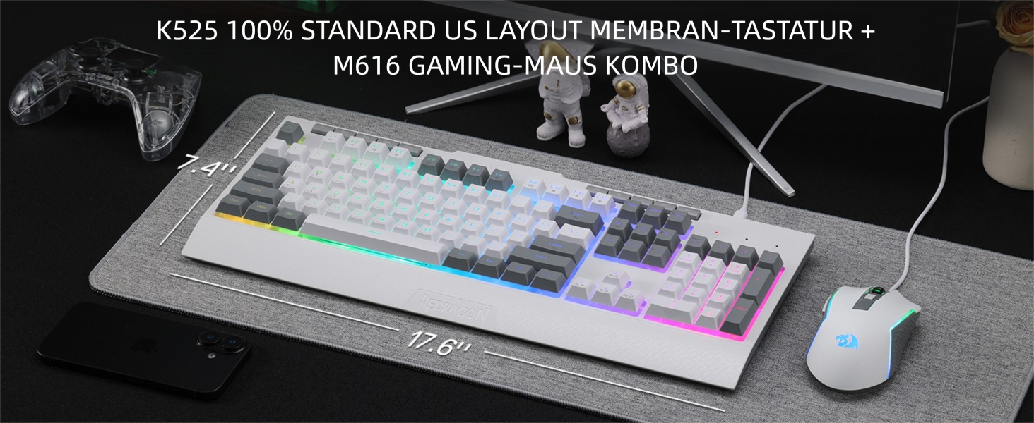 Redragon K628 Tri-Mode Механічна Клавіатура та Миша (S151 White) - Ігровий Набір