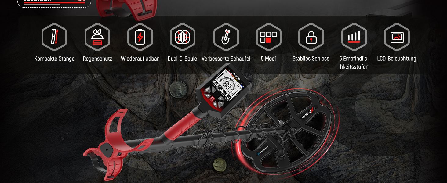 Металошукач KAIWEETS Profi Set: LCD дисплей, водонепроникна котушка, 30см глибина, регулювання чутливості, для дорослих та дітей