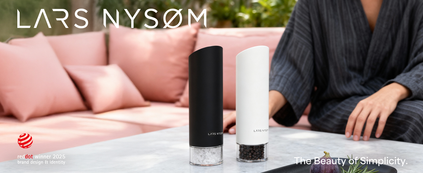 Електричні млини для солі та перцю LARS NYSØM Gravity Grinder - Набір з двох млинів, USB-C, регулювання помелу, для кухні (сірий)