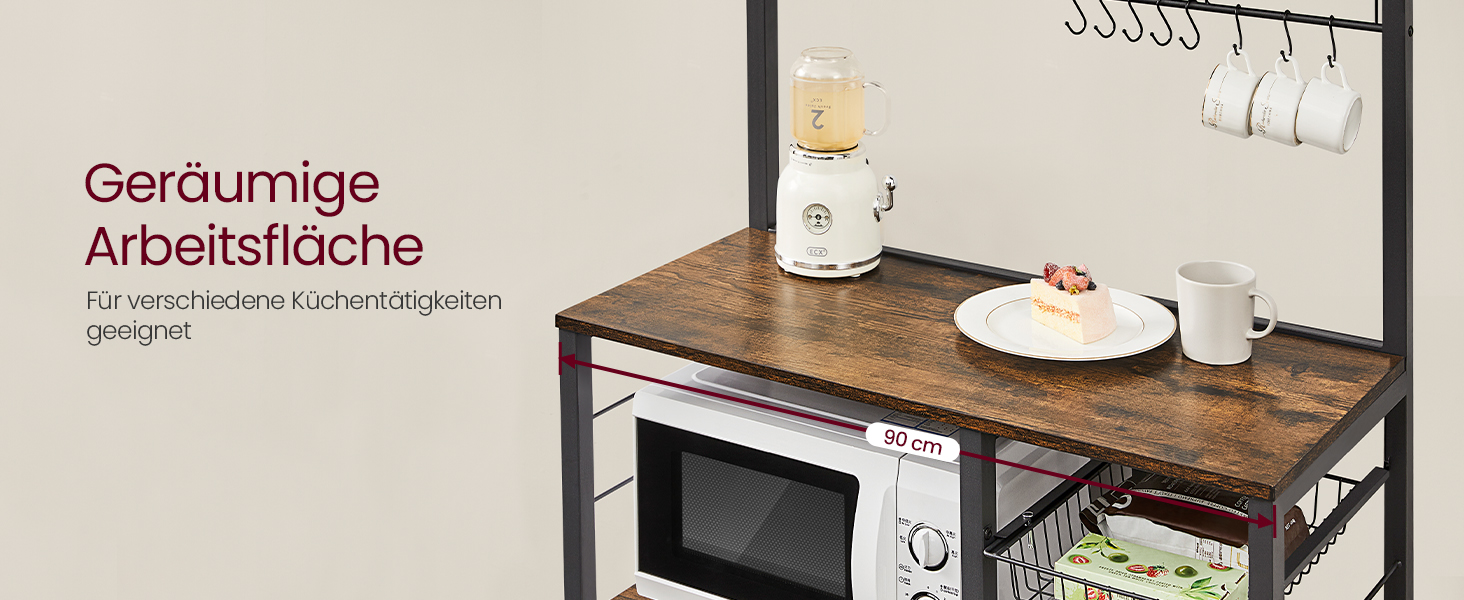 Стелаж кухонний VASAGLE KKS026B01, вінтажний, з магнітною смугою для ножів, кошиком та тримачем для рушників