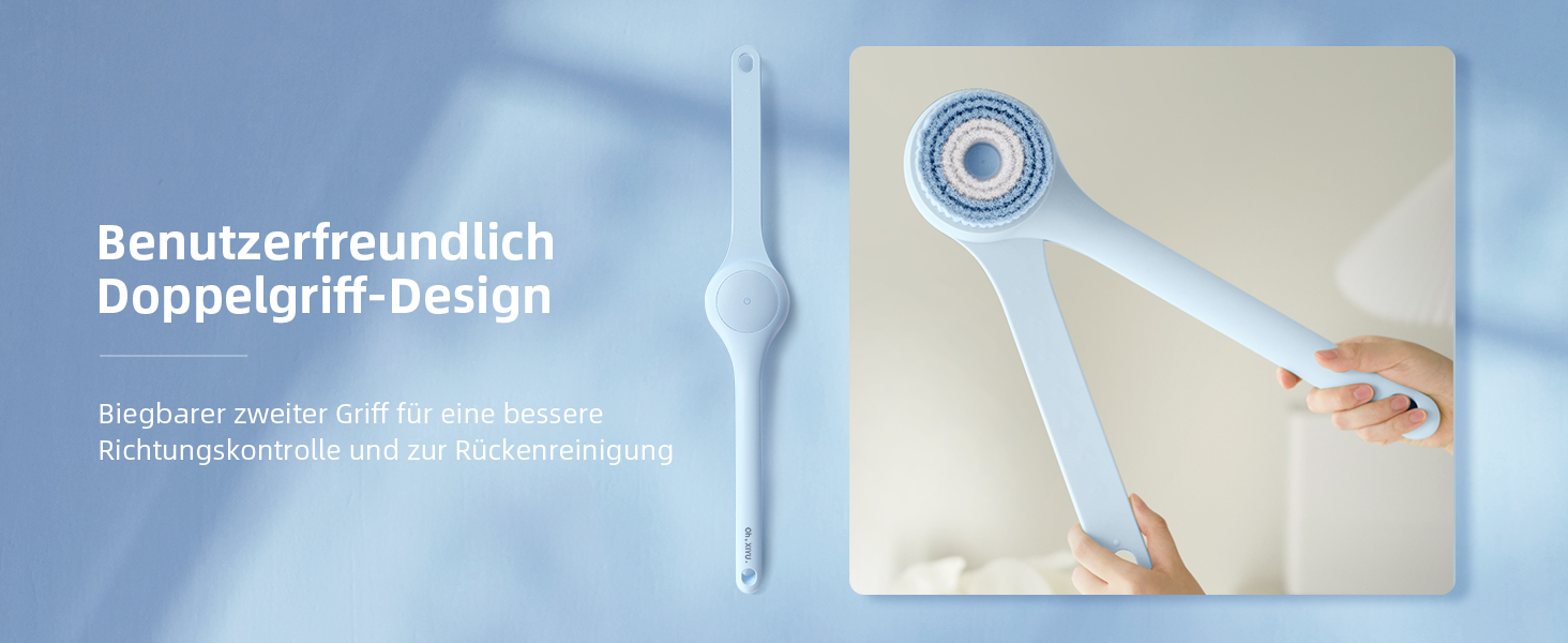 Електрична щітка для спини, м'яка ексфоліація, перезаряджається, довга ручка для душу, допомога у нанесенні крему на спину для жінок, чоловіків, людей похилого віку, глибоке очищення для всіх типів шкіри, хороша піна - Рожева (Небесно-блакитна)