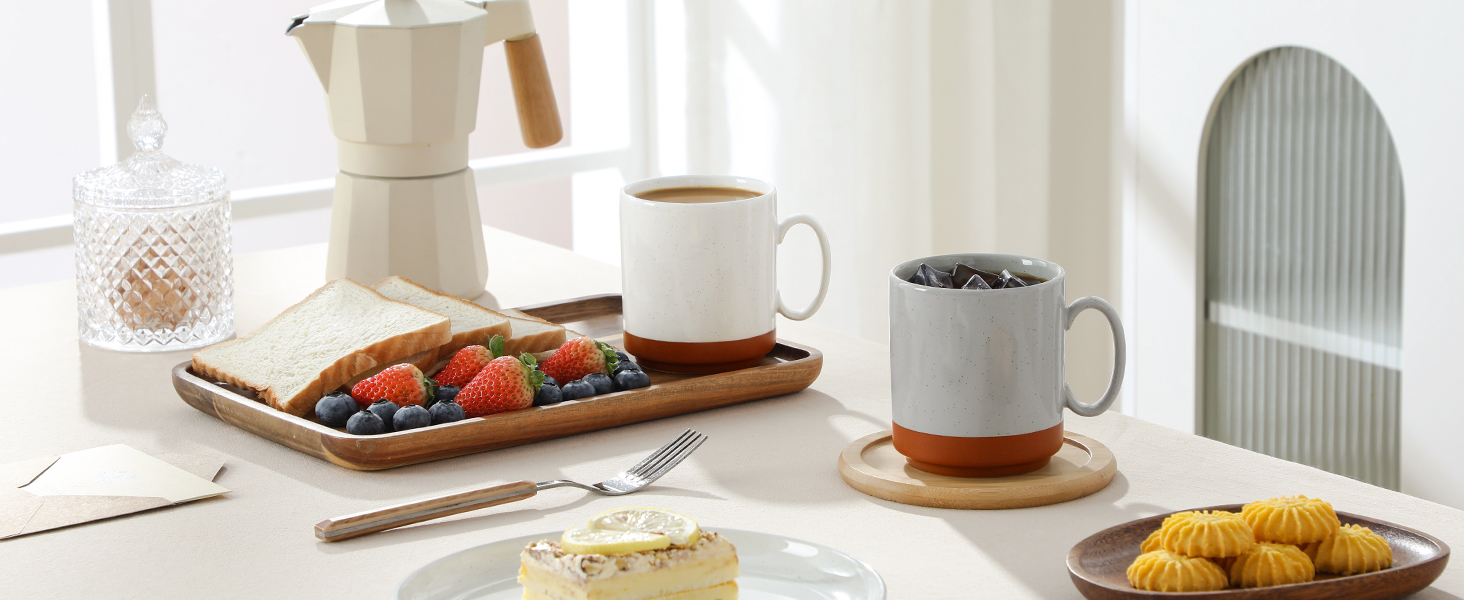 Набір кавових чашок MALACASA TARA Khakiweiß (4 шт.), 350 мл, кераміка, для кави, чаю, соку, лате, капучино, какао, безпечні для миття в посудомийній машині та використання в мікрохвильовій печі