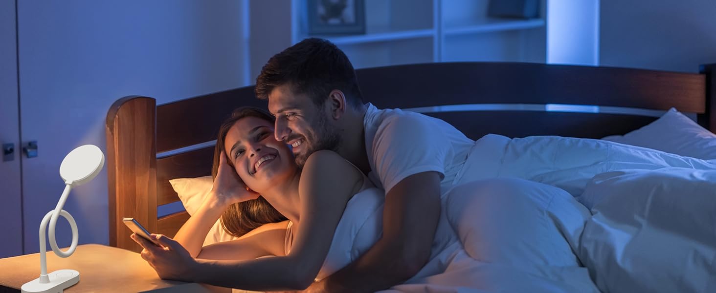 LED лампа для читання ZAPLIT з кріпленням на ліжко – 3 режими, 10 яскравостей, USB-C, гнучкий шийка 40 см, для спальні, робочого столу та кемпінгу, білий, діаметр 3,5 дюйма