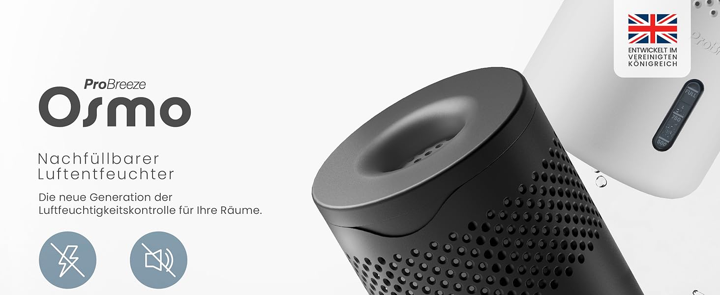 Зволожувач повітря Pro Breeze Osmo – тихий, з можливістю поповнення – для дому, спальні, шафи, авто – міні-зволожувач без живлення – таблетка 700g (до 100 днів) чорний