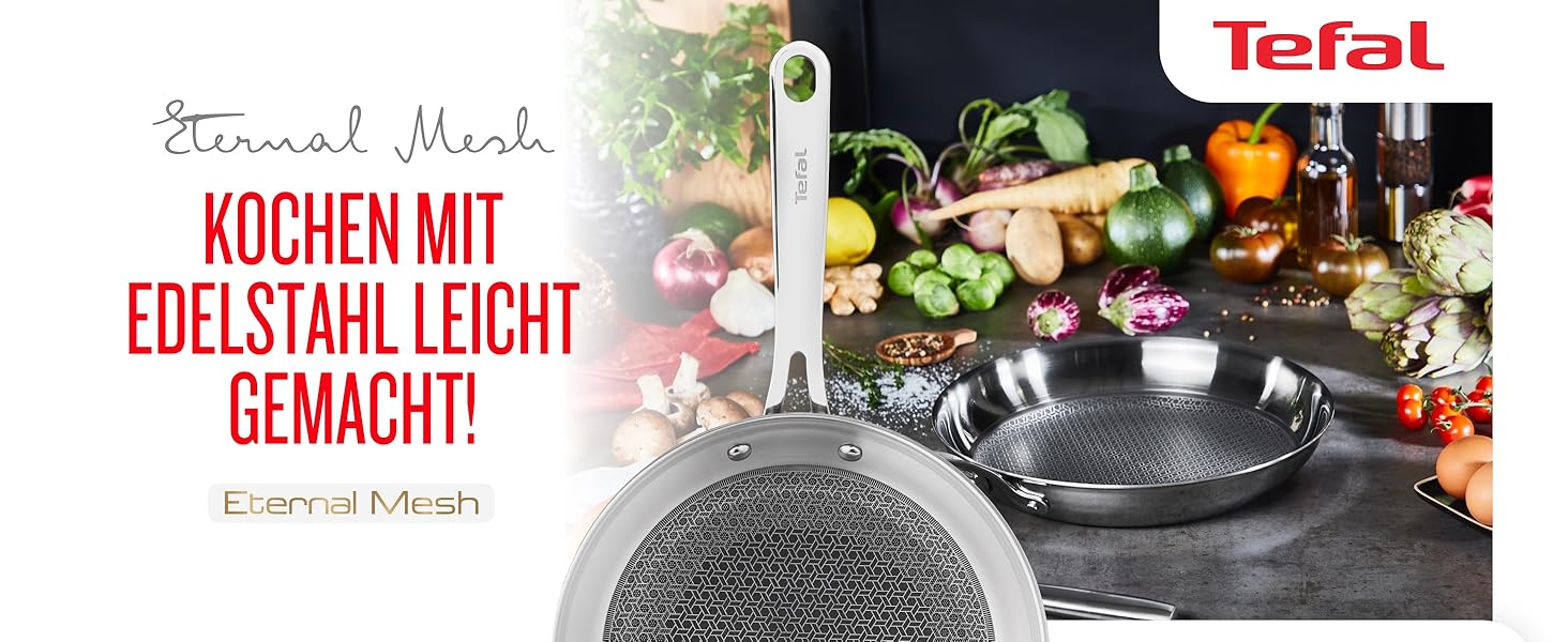 Сковорода Tefal Eternal Mesh 28 см з антипригарним покриттям Mesh, для всіх типів плит, індукційна, 3-шарова