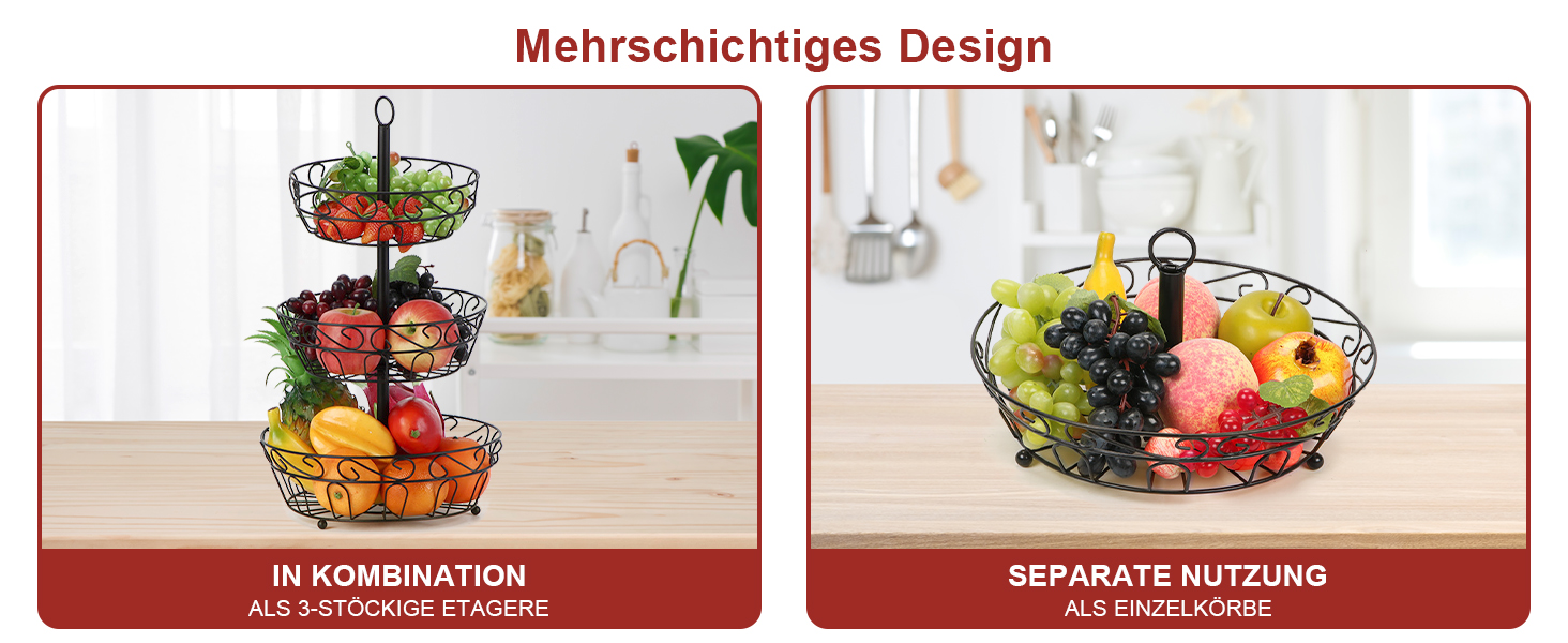 Металева етажерка для фруктів Stöckig 3 яруси - кошик для зберігання фруктів, чорний, для кухні, вітальні, офісу