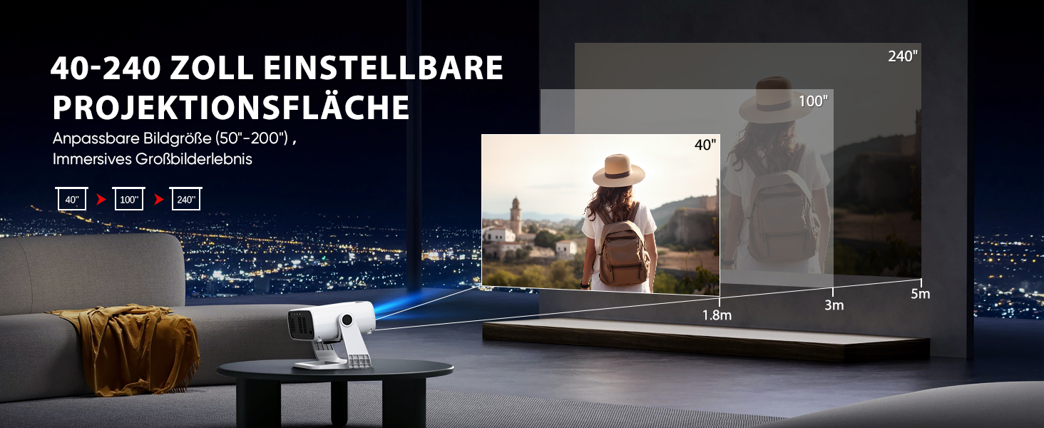 Розумний проєктор Beamer Full HD 1080P, 25000 люменів, Android 11, вбудовані додатки, 4D корекція трапеції, WiFi 6 & BT 5.2, проєктор для домашнього кіно 4K з поворотним підставою 120°, сумісний з iOS/Android/Laptops, чорний