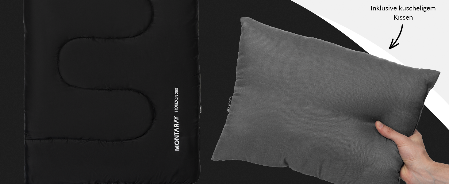 Montaray® Hooded Sleeping Bag -3°C - Outdoor Winter & Summer Sleeping Bag for Men & Women - 3-4 Season, 75x220cm, Hut Sleeping Bag, Black, 280GSM