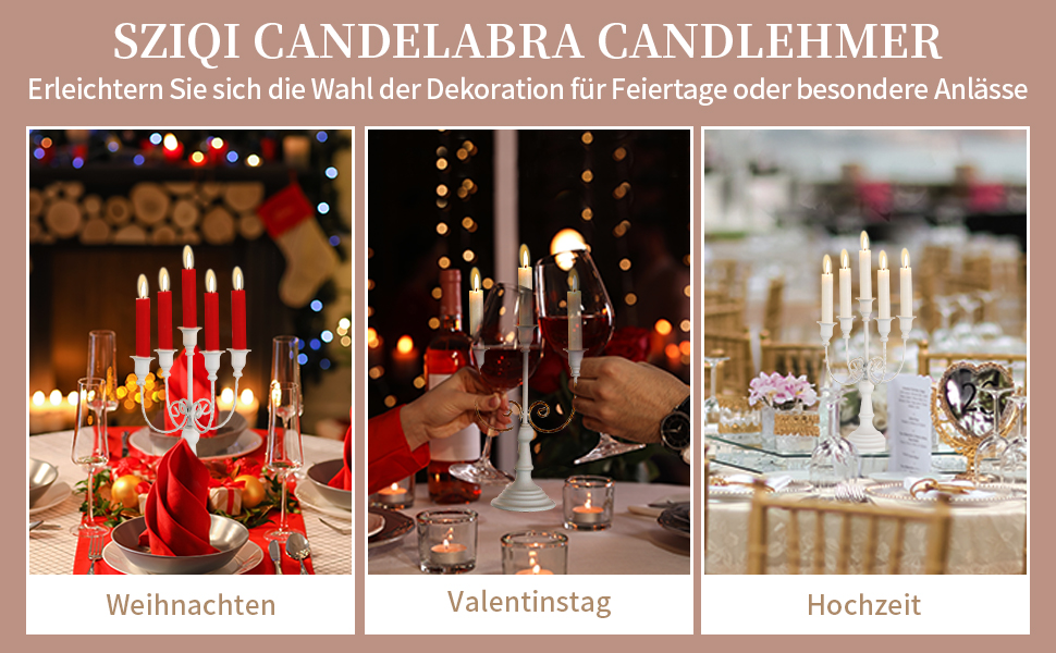 Sziqiqi Candelabra Candle Holders - 29.5 cm High, 5-Arm Candle Stand, Candle Holder for Taper Candles for Candlelight, Table Decoration, Christmas Mantel, White