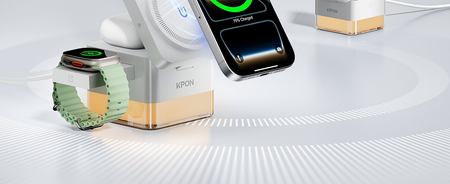 База для зарядки Apple Watch та iPhone MagSafe 3-в-1, куб сірого кольору, сумісна з iPhone 17/16/15/14/13/12/Air/Pro Max, Apple Watch 11/10/9, AirPods