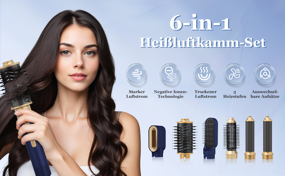 Набір для укладки волосся 6-в-1: фен, стайлер, щітка для волосся, 1350W, 3 температурні режими, для всіх типів волосся