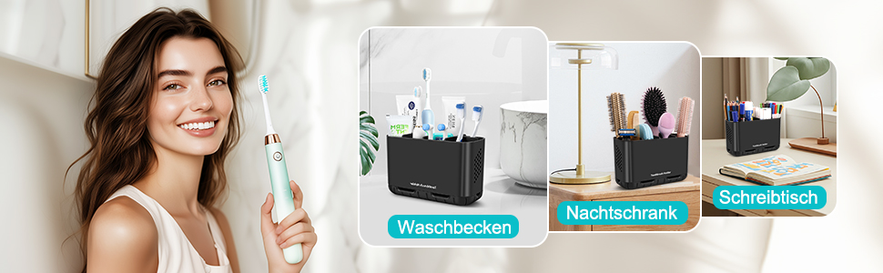 Тримач для зубних щіток електричних, органайзер для ванної кімнати, великий, антиковзний, регульований, сімейний, дитячий, чорний