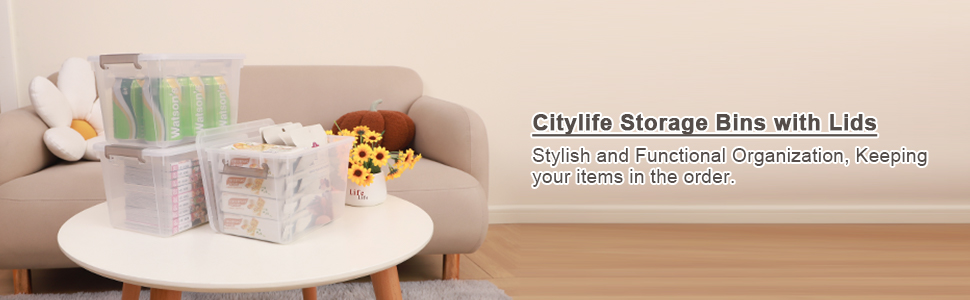 Набір з 6 прозорих контейнерів Citylife 5 л з кришкою та ручкою, для зберігання, штабельовані, для вітальні, спальні, гаража, 21,4×14,5×15,5 см