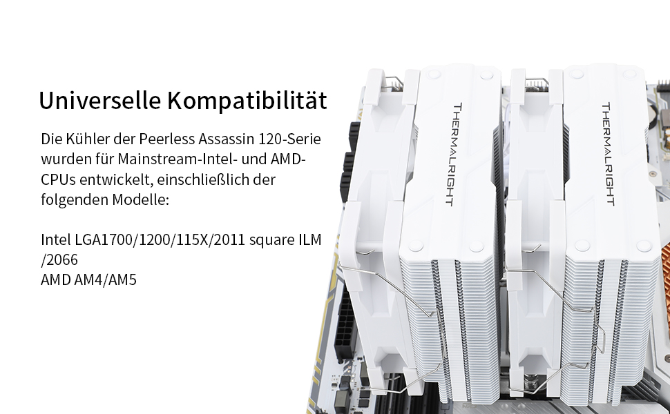 Кулер для процесора Thermalright Peerless Assassin 120 SE White ARGB, 6 теплових трубок, 2 вентилятори 120мм PWM, для AMD AM4/AM5, Intel LGA 1700/1200/115x/2011