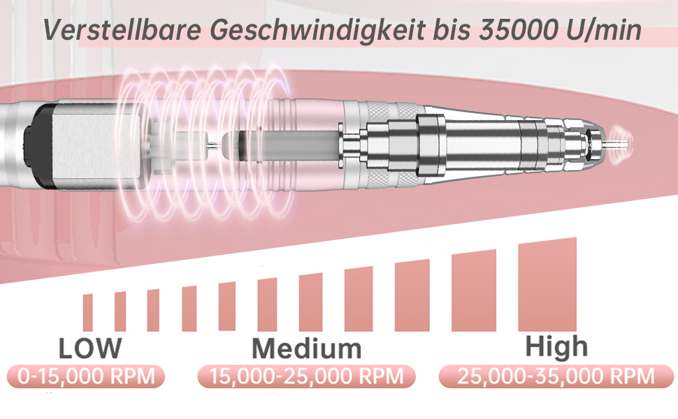 Електричний фрезер для нігтів Nagelfräser 6 в 1 з LED дисплеєм, 35000 об/хв, для манікюру, Shellac, Acrylgel, безпечний для початківців та професіоналів, рожеве золото
