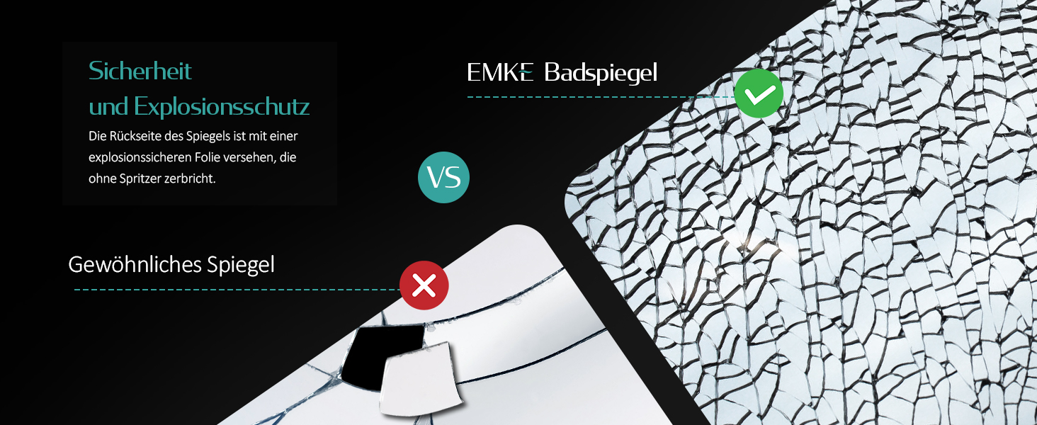 Дзеркало для ванної кімнати EMKE з підсвічуванням 50x70 см, проти запотівання, 3 кольори світла, диммування, сенсорне управління, функція пам'яті та автоматичне вимкнення через 3 години