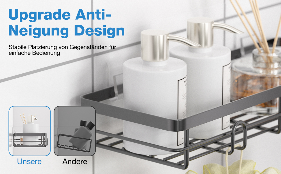 Поличка для душу без свердління, 5 шт. Органайзер для ванної кімнати, кутова поличка для душу з гачками, самоклеюча поличка для ванної та кухні (Чорний)