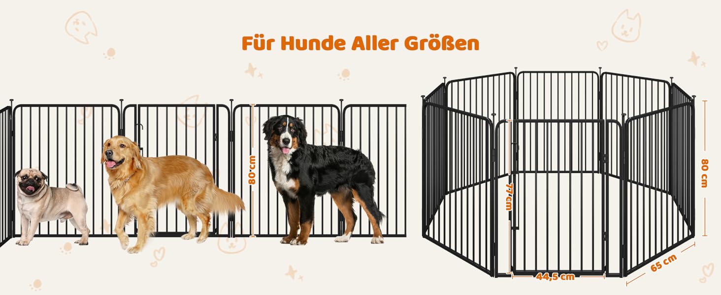 Вольєр для цуценят Yaheetech 8-секційний, 80 см, з замком, захист від подряпин, міцні металеві прути, для дому та саду