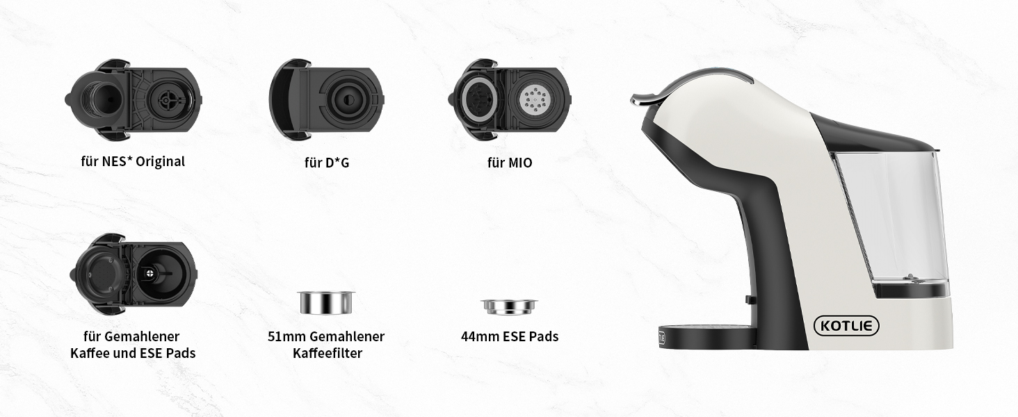 Кавомашина KOTLIE 5-в-1: капсули, кава, ESE (44 мм), регулювання, великий бак (EM-308A)