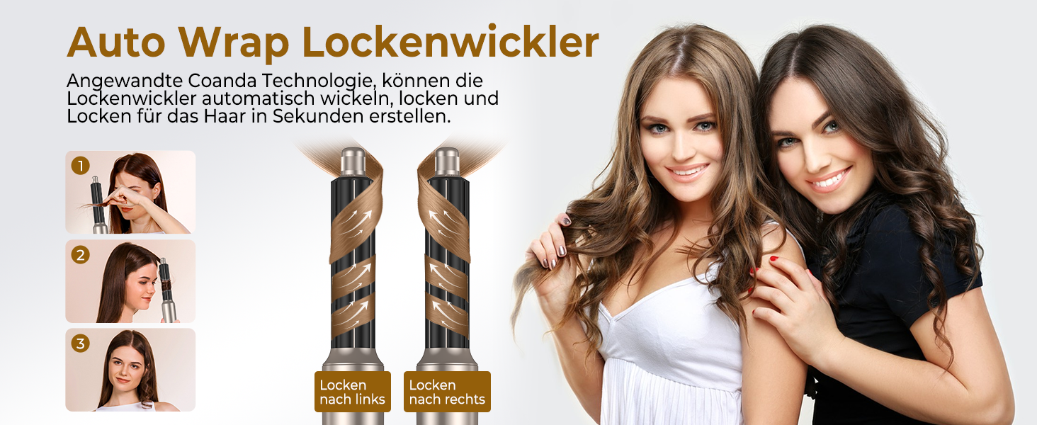 UKLISS 6-в-1 Airstyler: Фен-щітка, локони, укладка, іонізація 60 000 U/min, золотий